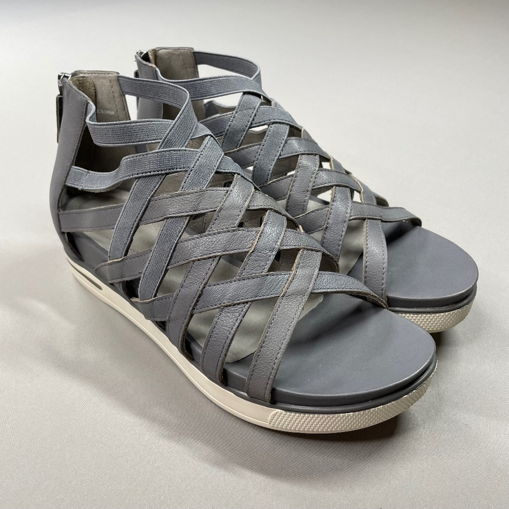 Eileen Fisher Shoes Womens 8.5 gray white leather sandals zip strap casual